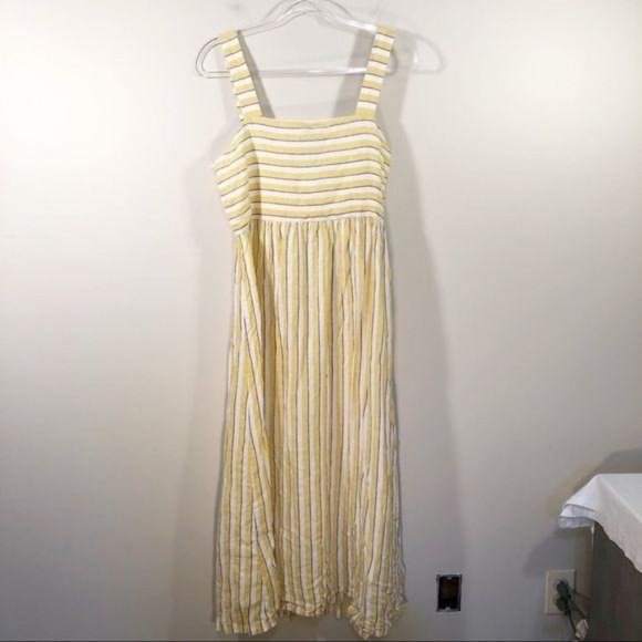 Rachel Zoe Yellow Striped Long Linen Dress, Size 8 - Picture 3 of 6